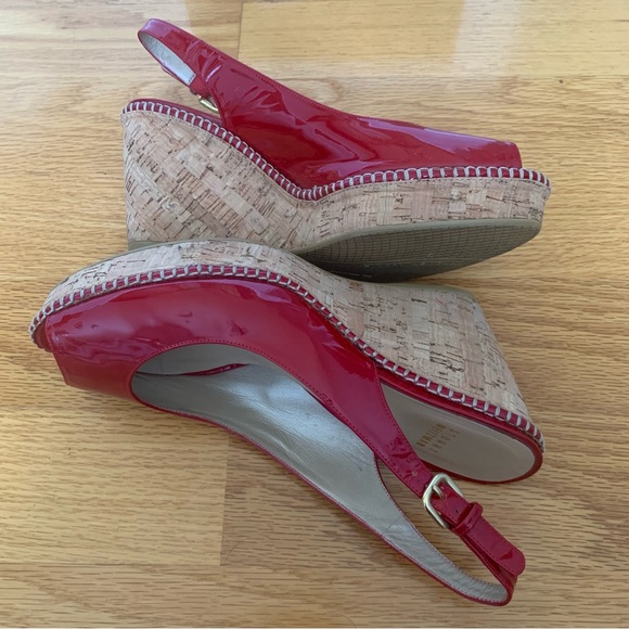 Stewart Weitzman Red Patent Leather Slingback Peep-toe Wedges. Women’s Size 10M - Picture 9 of 10